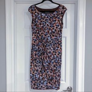 Brown, Tan and Blue Sheath Dress
